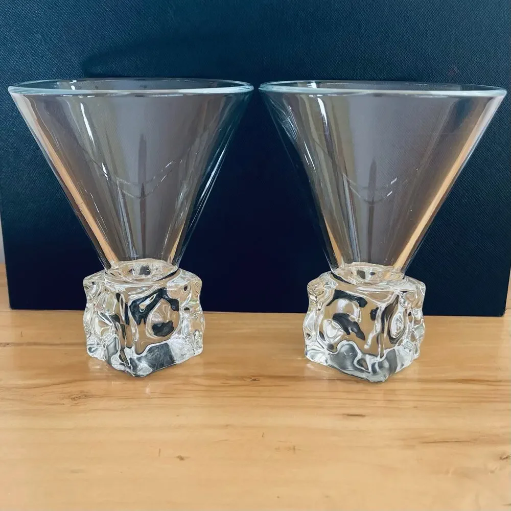 Vtg 60s Di Saronno Ice Cube Martini Glasses Rocks Bareware Cocktail Melting Ice